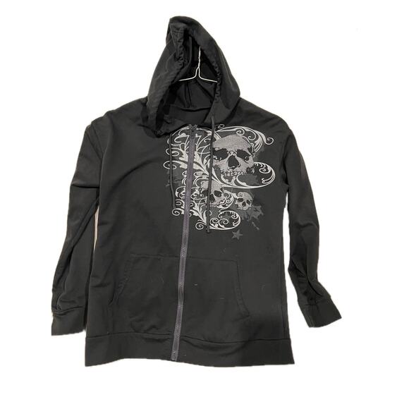 Skull in the Wind Charcoal Gray Full Zip Hoodie Mens M - Picture 1 of 2